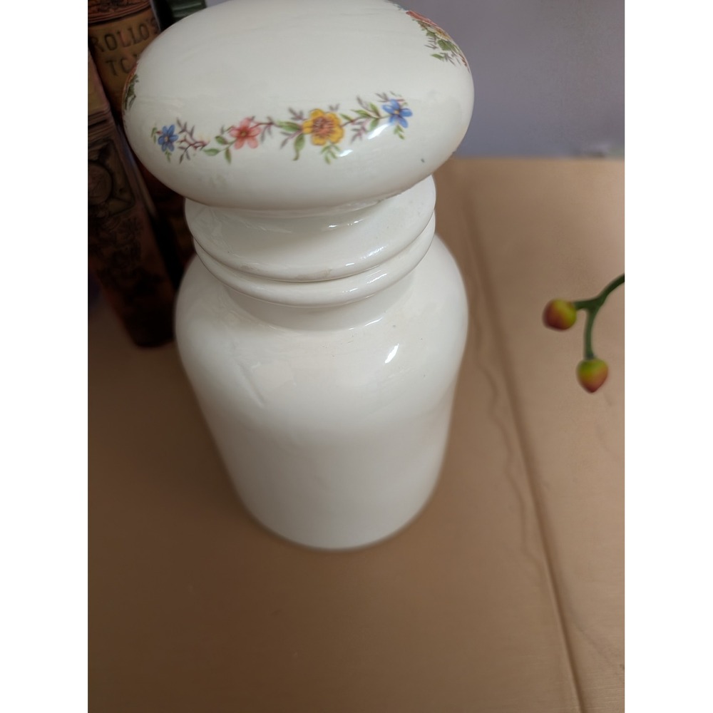 Vintage Handmade Ceramic Apothecary Jar Floral Accents‎ White Decor Signed - Picture 6 of 10